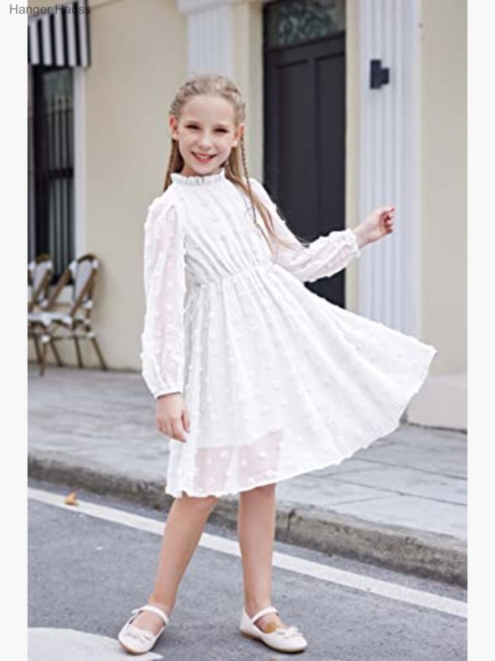 Girls Swiss Dot Long Sleeve A-Line Party Dress 5-13Y - Picture 6 of 7